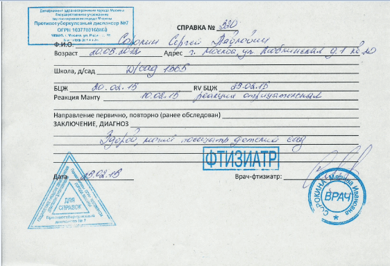 Купить справку о манту в Москве